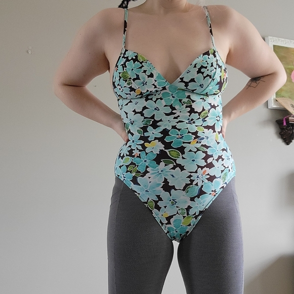 Vintage 90s One Piece Swimsuit Triangle Top Bust - Picture 1 of 11